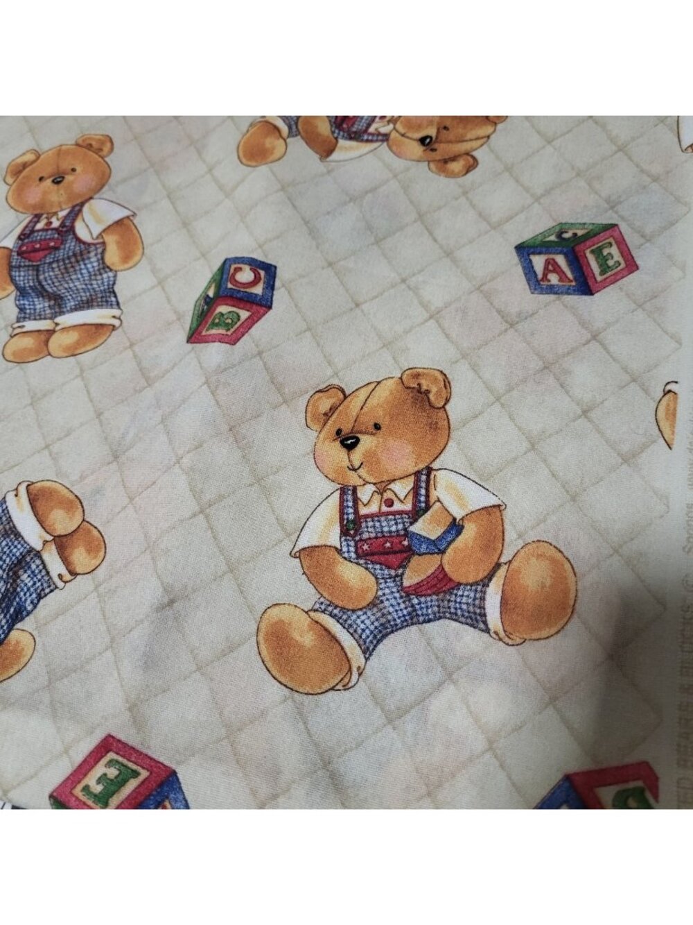 Vintage Daisy Kingdom Fabric 2 yards Teddy Bear Quilted bears & blocks Quilting